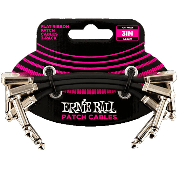Ernie Ball Flat Ribbon Pedalboard Patch Cable For Effect Pedal Black- 3 Pack (6220 6221 6222)