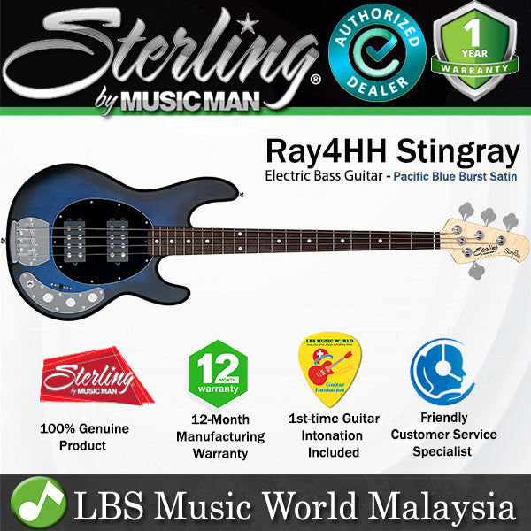 Sterling by Ernie Ball Music Man Stingray Ray4HH Bass Guitar- Pacific Blue Burst Satin (RAY4HH-PBBS)