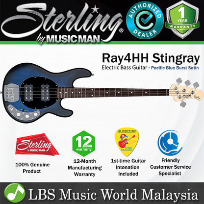 Sterling by Ernie Ball Music Man Stingray Ray4HH Bass Guitar- Pacific Blue Burst Satin (RAY4HH-PBBS)