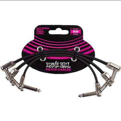 Ernie Ball Flat Ribbon Pedalboard Patch Cable For Effect Pedal Black- 3 Pack (6220 6221 6222)