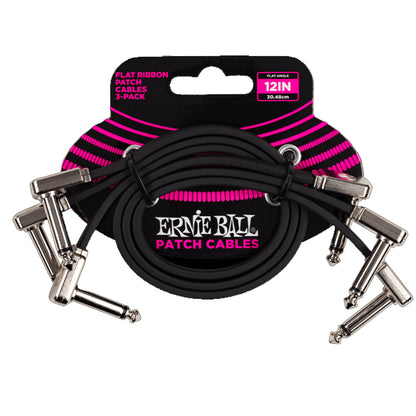Ernie Ball Flat Ribbon Pedalboard Patch Cable For Effect Pedal Black- 3 Pack (6220 6221 6222)