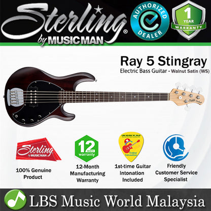 Sterling by Ernie Ball Music Man Stingray Ray5 Electric Bass Guitar- Walnut Satin (RAY5-WS)
