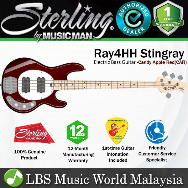 Sterling by Ernie Ball Music Man Stingray Ray4HH Bass Guitar- Candy Apple Red (RAY4HH-CAR)