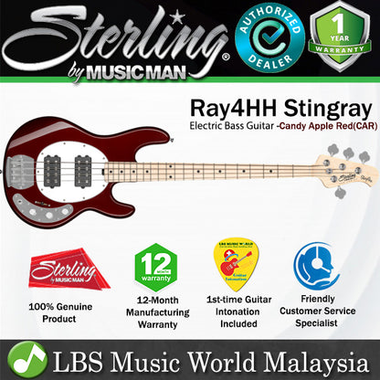 Sterling by Ernie Ball Music Man Stingray Ray4HH Bass Guitar- Candy Apple Red (RAY4HH-CAR)