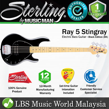 Sterling by Ernie Ball Music Man Stingray Ray5 Electric Bass Guitar- Black (RAY5-BK)