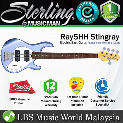 Sterling by Ernie Ball Music Man Stingray Ray5HH Electric Bass Guitar- Lake Blue Metallic (RAY5HH-LBM)