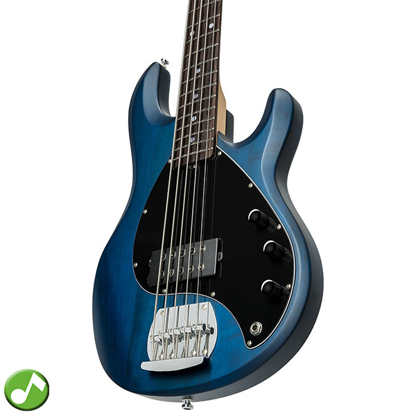 Sterling by Ernie Ball Music Man Stingray Ray5 Electric Bass Guitar- Trans Blue Satin (RAY5-TBLS)