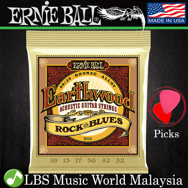 Ernie Ball 2008 Earthwood Rock and Blue With Plain G 80/20 Bronze Acoustic Guitar String (10-52)