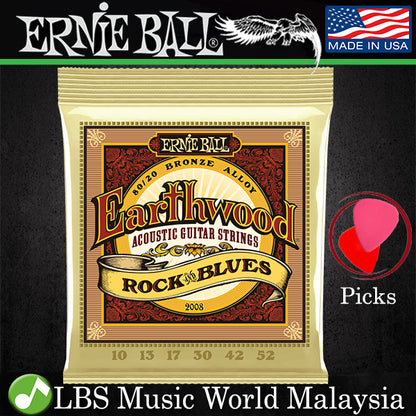 Ernie Ball 2008 Earthwood Rock and Blue With Plain G 80/20 Bronze Acoustic Guitar String (10-52)