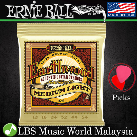 Ernie Ball 2003 Earthwood Medium Light 80/20 Bronze Acoustic Guitar String (12-54)
