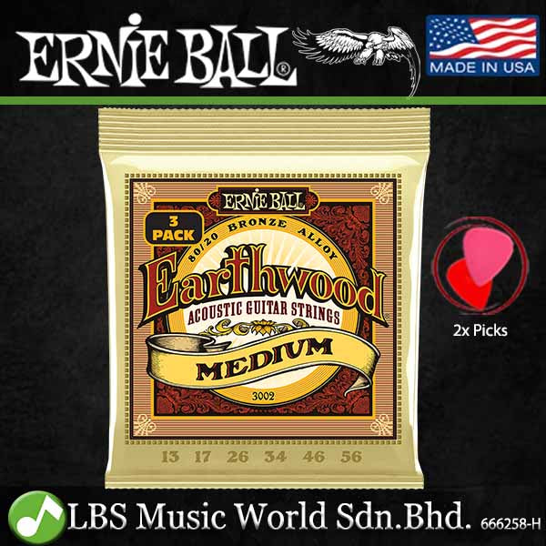 Ernie Ball 3004 Earthwood Light 80/20 Bronze Acoustic Guitar String 3 Pack (11-52)