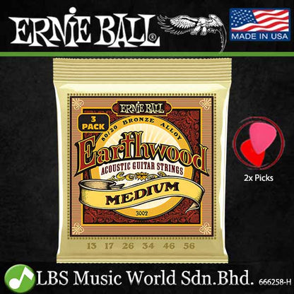Ernie Ball 3004 Earthwood Light 80/20 Bronze Acoustic Guitar String 3 Pack (11-52)