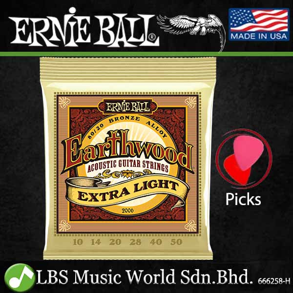 Ernie Ball 2006 Earthwood Extra Light 80/20 Bronze Acoustic Guitar String (10-50)