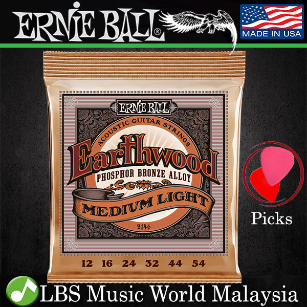 Ernie Ball 2146 Earthwood Medium Light Phosphor Bronze Acoustic Guitar String (12-54)