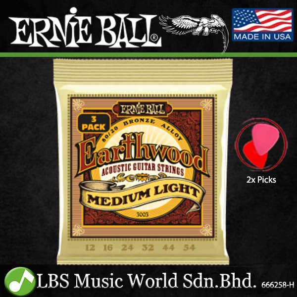 Ernie Ball 3004 Earthwood Light 80/20 Bronze Acoustic Guitar String 3 Pack (11-52)