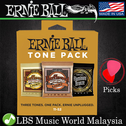 Ernie Ball 3314 Light Acoustic Guitar String Tone Pack Earthwood & Aluminium Bronze (11-52)