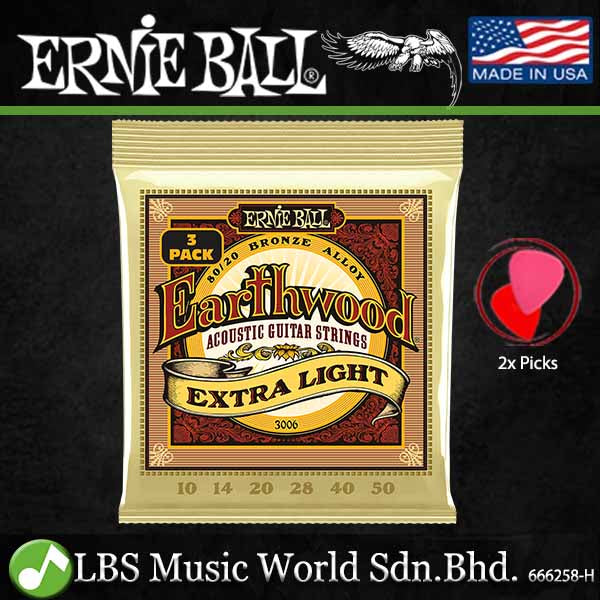 Ernie Ball 3004 Earthwood Light 80/20 Bronze Acoustic Guitar String 3 Pack (11-52)