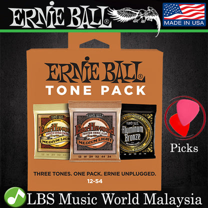 Ernie Ball 3313 Medium Light Acoustic Guitar String Tone Pack Earthwood & Aluminum Bronze (12-54)