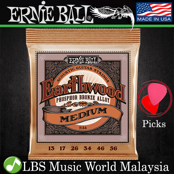 Ernie Ball 2144 Earthwood Medium Phosphor Bronze Acoustic Guitar String (13-56)