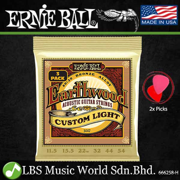 Ernie Ball 3004 Earthwood Light 80/20 Bronze Acoustic Guitar String 3 Pack (11-52)