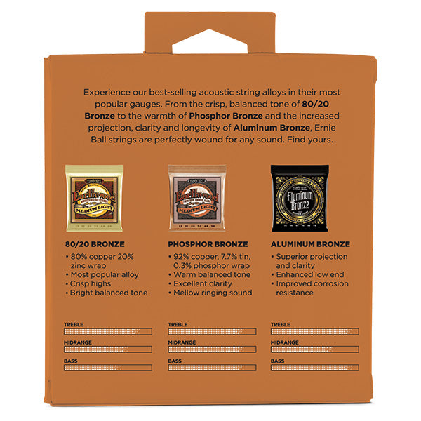 Ernie Ball 3313 Medium Light Acoustic Guitar String Tone Pack Earthwood & Aluminum Bronze (12-54)