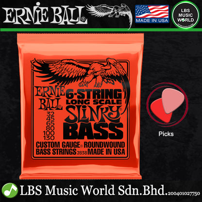 Ernie Ball 2838 Slinky Nickel Wound 6 Strings Long Scale for Electric Bass Guitar (32-130)