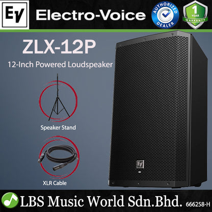 EV Electro-Voice ZLX-12P 1000W 12" Powered Loudspeaker with Speaker Stand (ZLX12P ZLX 12P)
