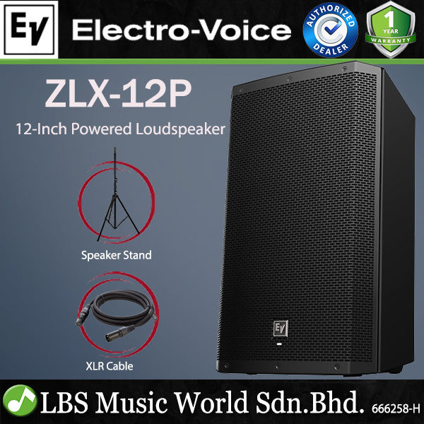 EV Electro-Voice ZLX-12P 1000W 12" Powered Loudspeaker with Speaker Stand (ZLX12P ZLX 12P)