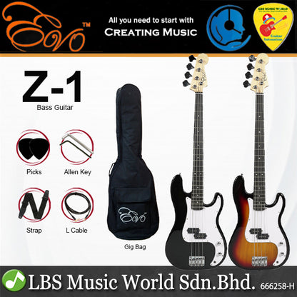 Evo Z-1 4 String Precision Bass Guitar Rosewood Fingerboard with Amplifier Package (Z1)