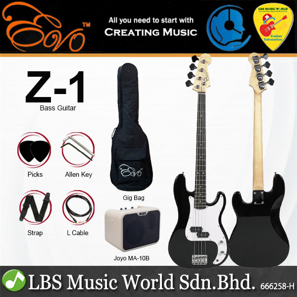 Evo Z-1 4 String Precision Bass Guitar Rosewood Fingerboard with Amplifier Package (Z1)