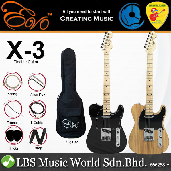 Evo X-3 Traditional Telecaster Electric Guitar Rosewood Fingerboard with Amplifier Package (X3)