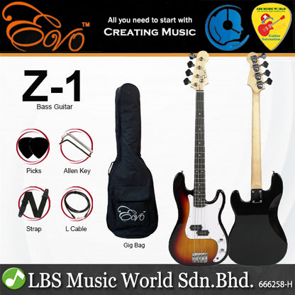Evo Z-1 4 String Precision Bass Guitar Rosewood Fingerboard with Amplifier Package (Z1)