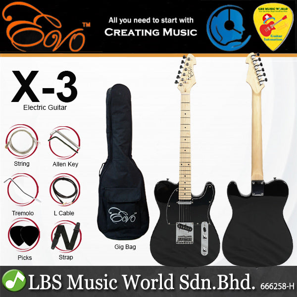 Evo X-3 Traditional Telecaster Electric Guitar Rosewood Fingerboard with Amplifier Package (X3)