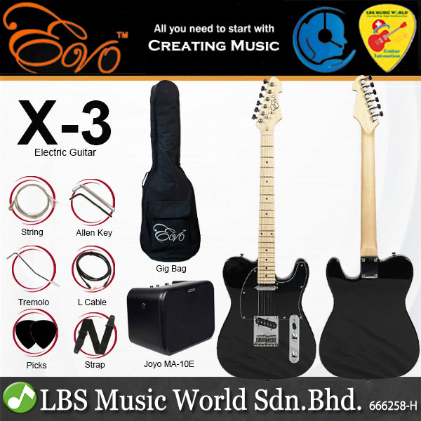 Evo X-3 Traditional Telecaster Electric Guitar Rosewood Fingerboard with Amplifier Package (X3)