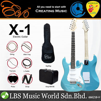 Evo X-1-GR Stratocaster Electric Guitar Linden Wood Body with Amplifier Package Green (X1 GR)