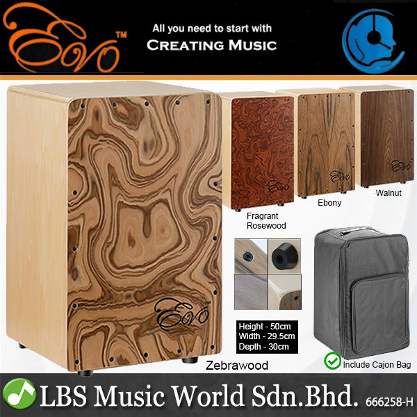 Evo Cajon Wooden Percussion Box Drum with Internal String and Bag