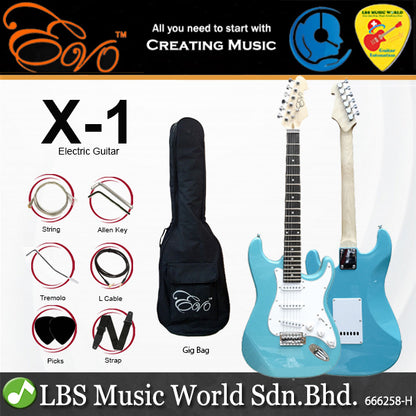 Evo X-1-GR Stratocaster Electric Guitar Linden Wood Body with Amplifier Package Green (X1 GR)