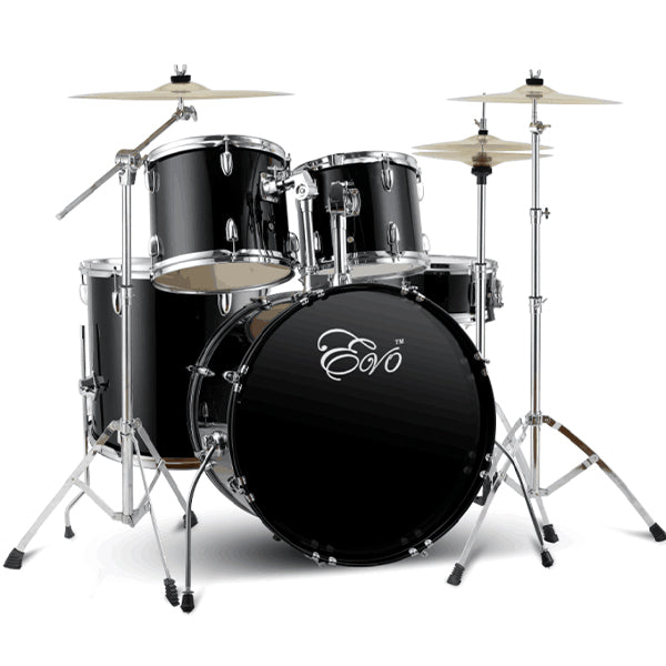Evo 5 Piece Full Size Acoustic Drum Set with Cymbals Stands, Stool Kit, Rug and Drumsticks - Red, Blue and Black