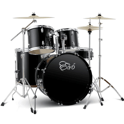 Evo 5 Piece Full Size Acoustic Drum Set with Cymbals Stands, Stool Kit, Rug and Drumsticks - Red, Blue and Black