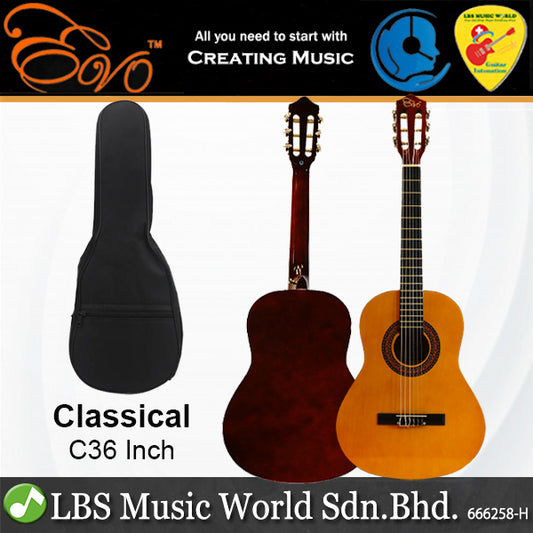 Evo Classical 34, 36 and 39 Inch Classical Guitar with Bag (C34 C36 C39)