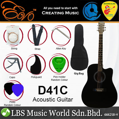 Evo D41C Cutaway Body 41 Inch Acoustic Guitar with Bag and Accesories