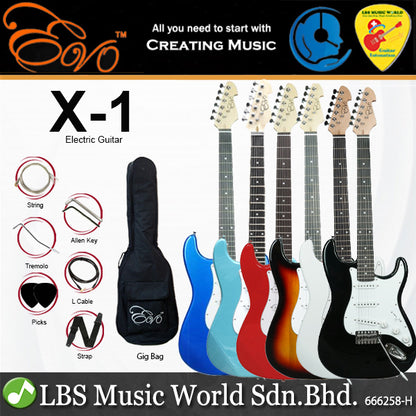 Evo X-1-BK Stratocaster Electric Guitar Linden Wood Body - Black (X1 BK)