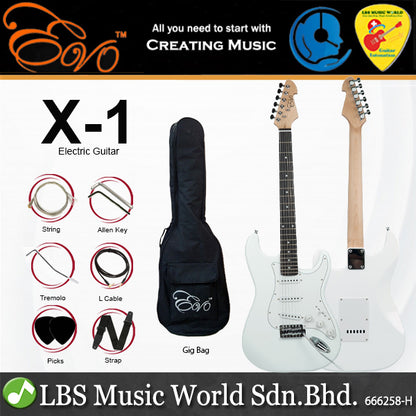 Evo X-1-WH Stratocaster Electric Guitar Linden Wood Body with Amplifier Package Arctic White (X1 WH)