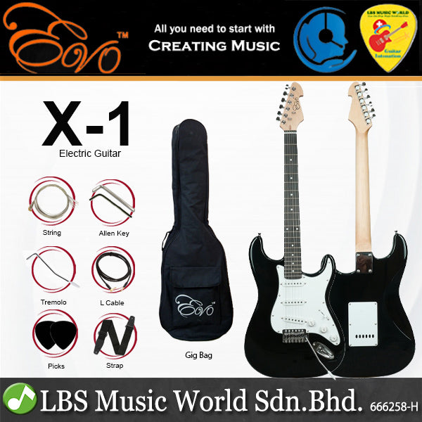 Evo X-1-BK Stratocaster Electric Guitar Linden Wood Body - Black (X1 BK)