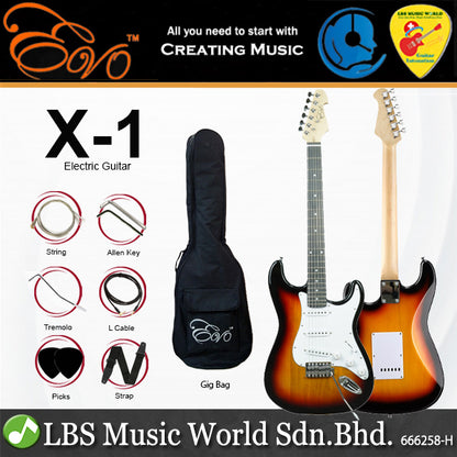 Evo X-1-SB Stratocaster Electric Guitar Linden Wood Body with Amplifier Package Sunburst (X1 SB)