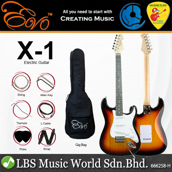Evo X-1-BK Stratocaster Electric Guitar Linden Wood Body - Black (X1 BK)