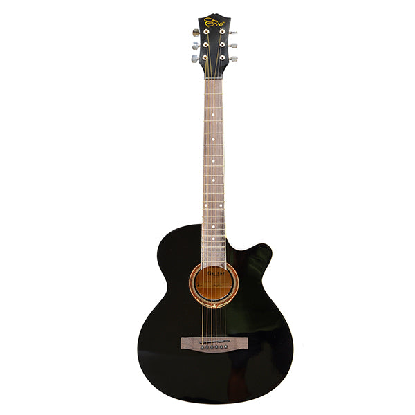 EVO SF38CEQ Black Acoustic Guitar With Pickup 38 Inch Beginner Guitar Pick Up Student Guitar Free Bag String Pick Strap