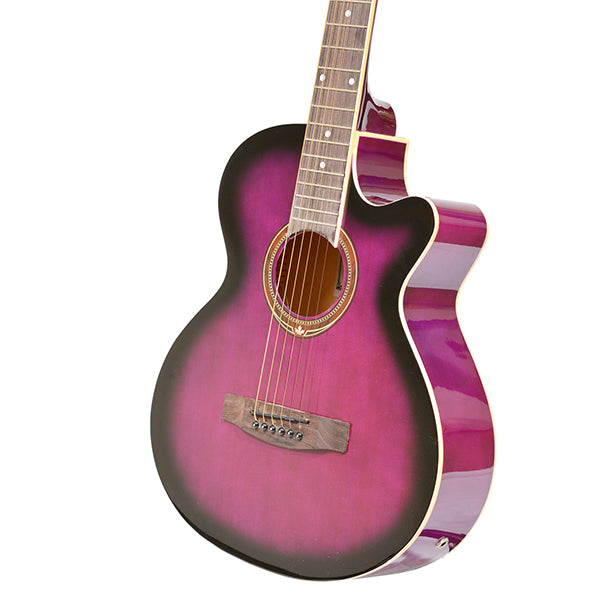 EVO SF38CEQ Purple Acoustic Guitar With Pickup 38 Inch Beginner Guitar Pick Up Student Guitar Free Bag String Pick Strap
