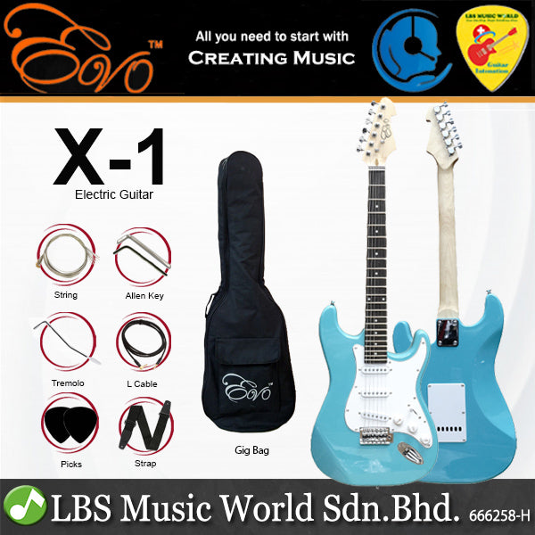 Evo X-1-BK Stratocaster Electric Guitar Linden Wood Body - Black (X1 BK)