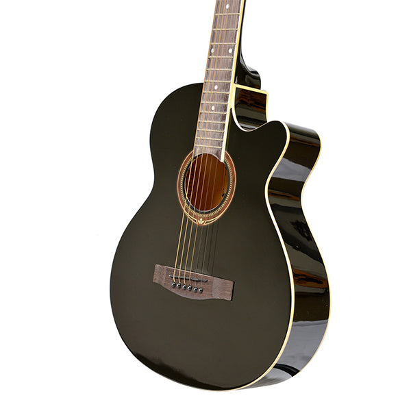 EVO SF38CEQ Black Acoustic Guitar With Pickup 38 Inch Beginner Guitar Pick Up Student Guitar Free Bag String Pick Strap